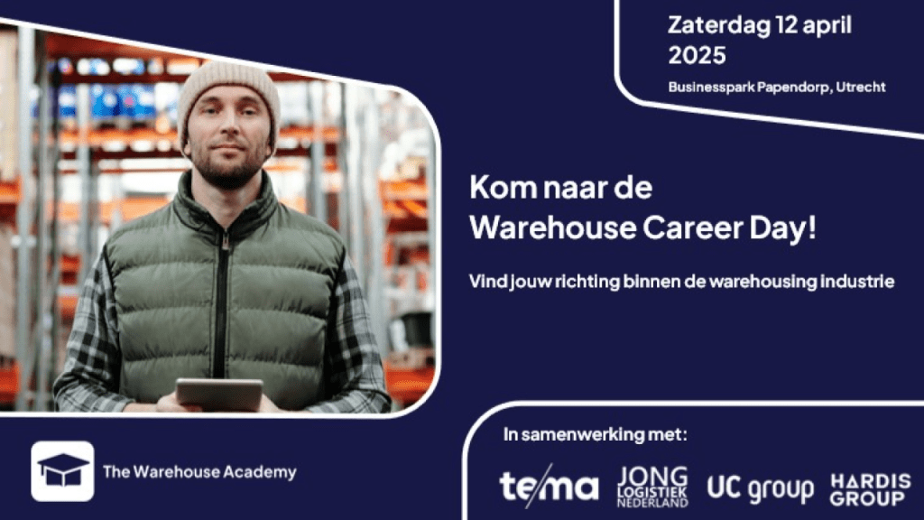 Poster van The Warehouse Academy met een aankondiging voor een evenement