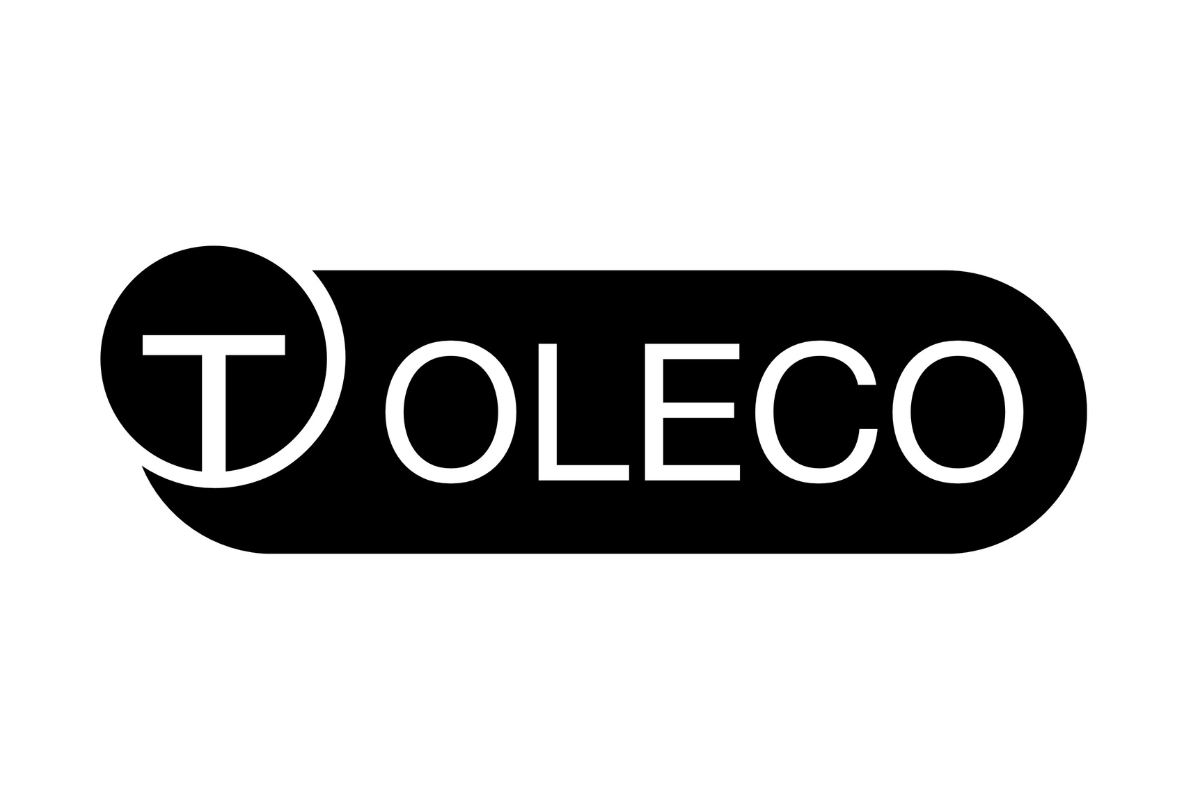 Logo Toleco in witte letters met een zwarte achtergrond